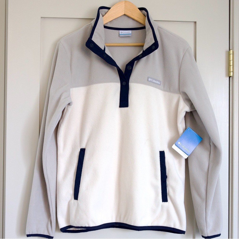 Columbia Foster Creek Fleece Dual Tone Cream Navy Trim Pullover